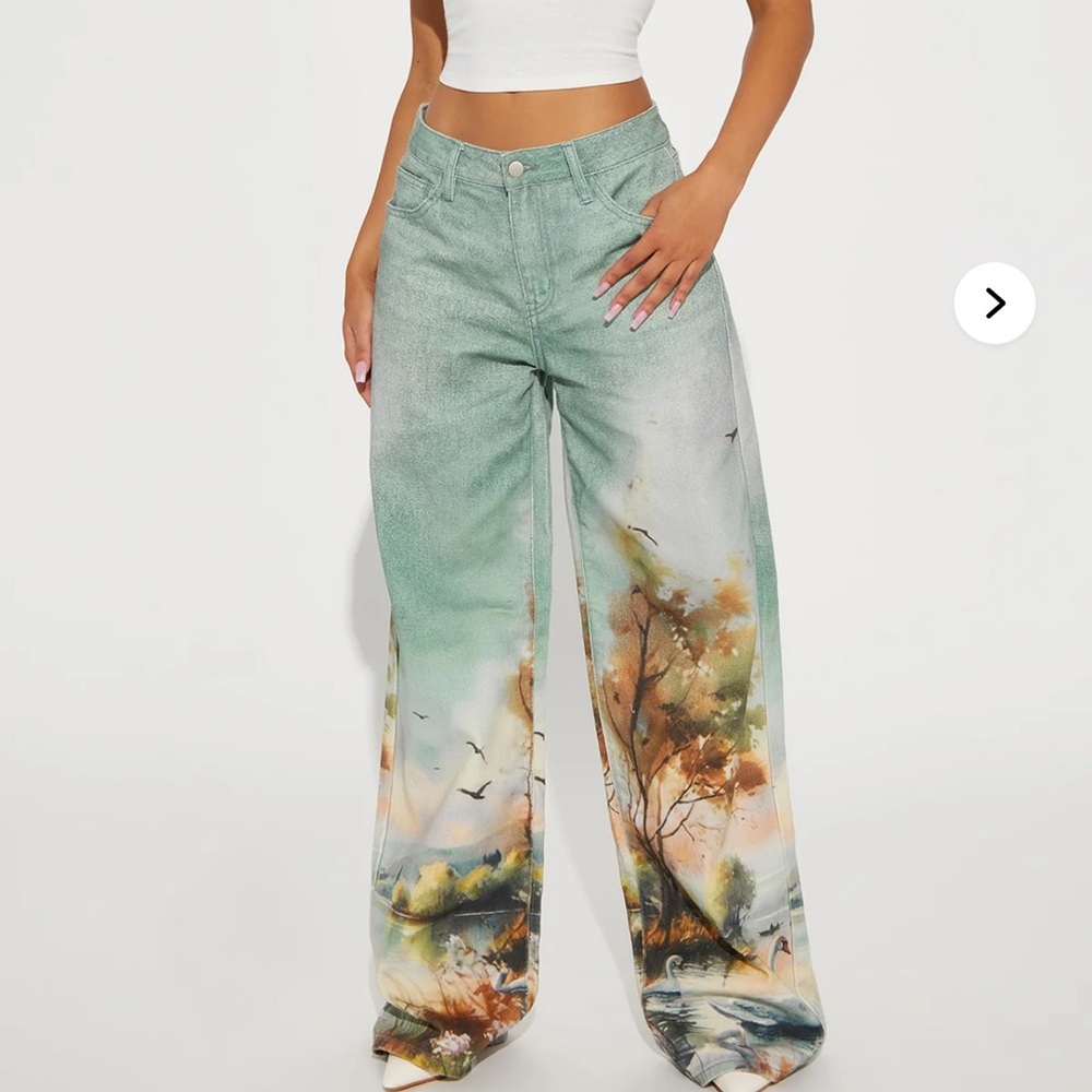 Green and Multicolor Flare Jeans